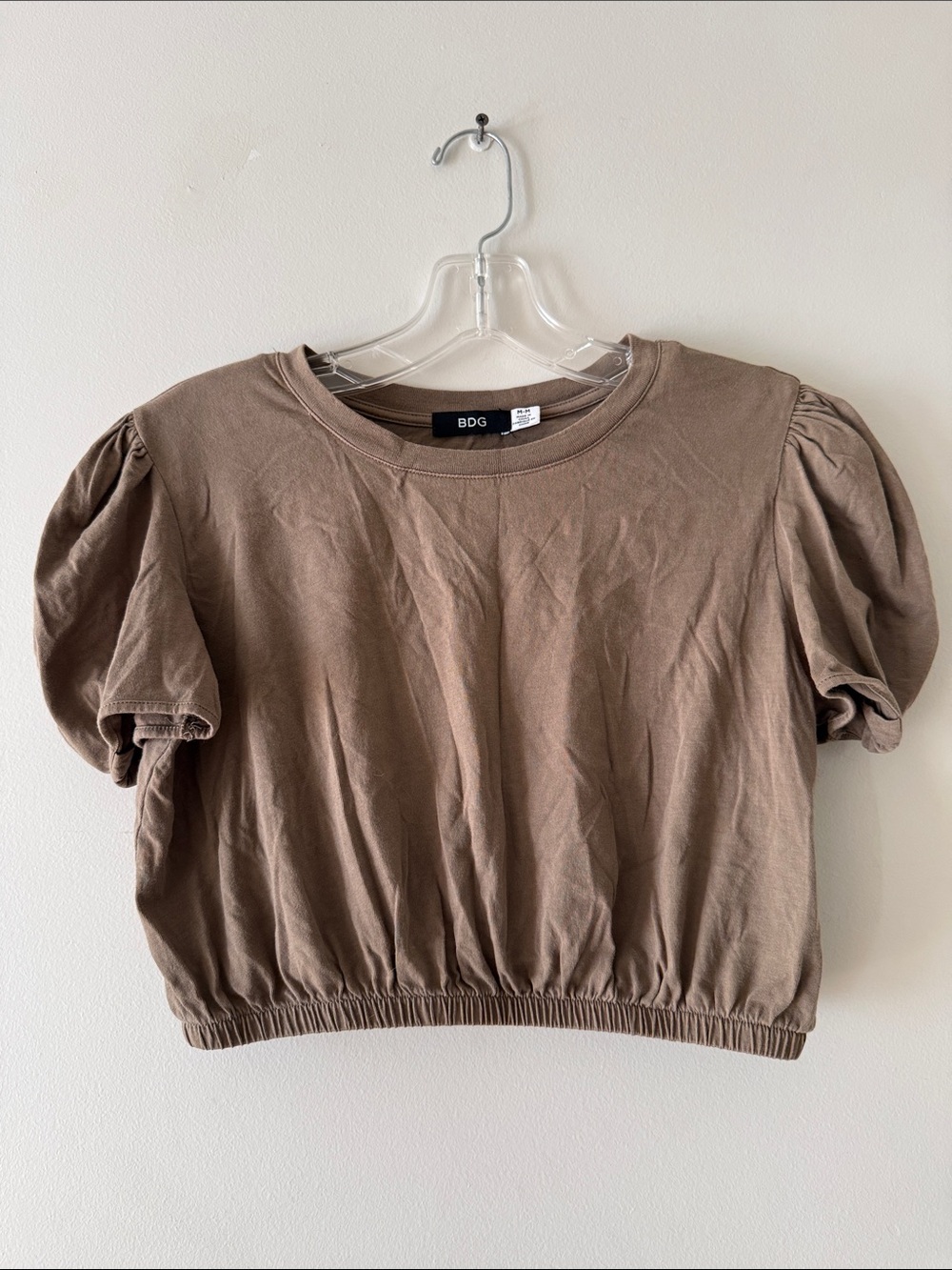 BDG Taupe Puff Sleeve Cropped Tee